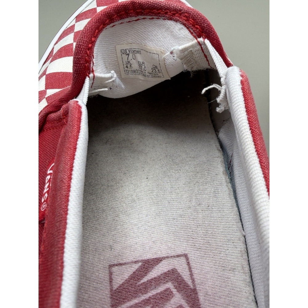 Vans Classic Slip-On Red White Checkerboard Canvas Skate Shoes Unisex-Women's 7 - Picture 4 of 5
